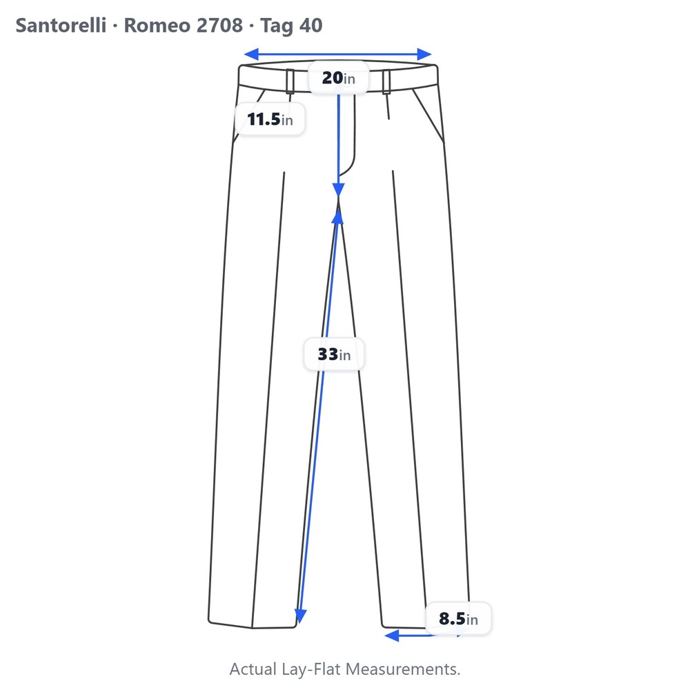 Santorelli Romeo Dress Trousers Pants Mens 40x33 Gray Wool Flat Front Italy - Picture 8 of 8
